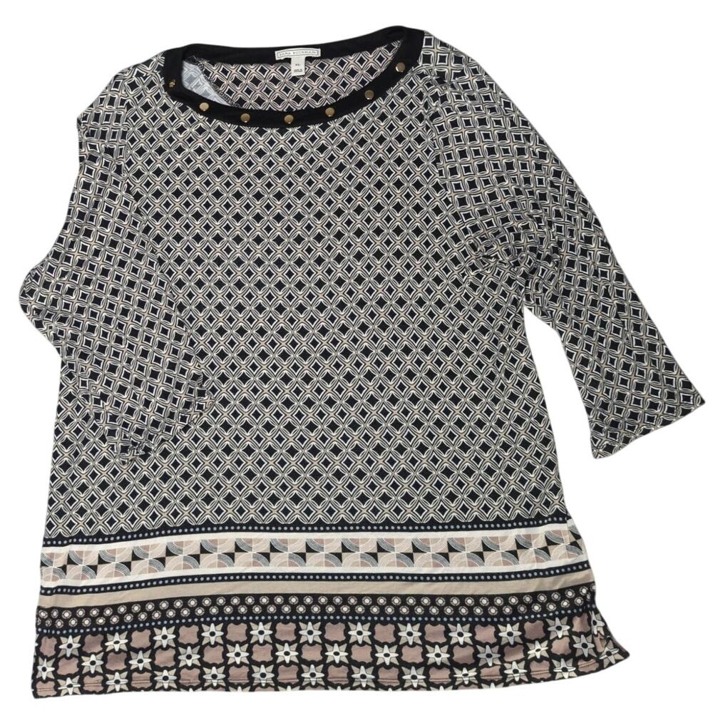 Dana Buchman Geometric Print Rayon Spandex Blouse 3/4 Sleeve Top XL